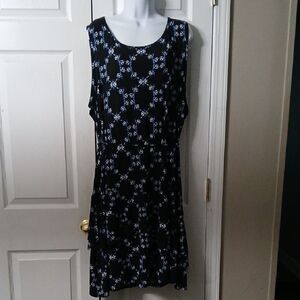 Ivanka Trump navy blue floral print sleeveless layer skirted dress Sz 3X